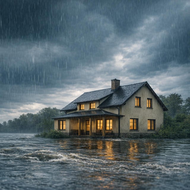 Countryside-House-in-Intense-Rainstorm-with-Soft-Lighting-and-Reflections