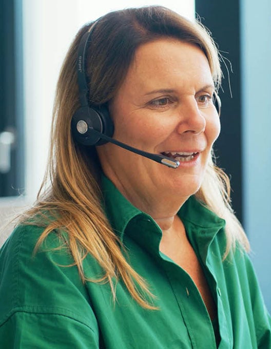Woman with a headset working in a call center