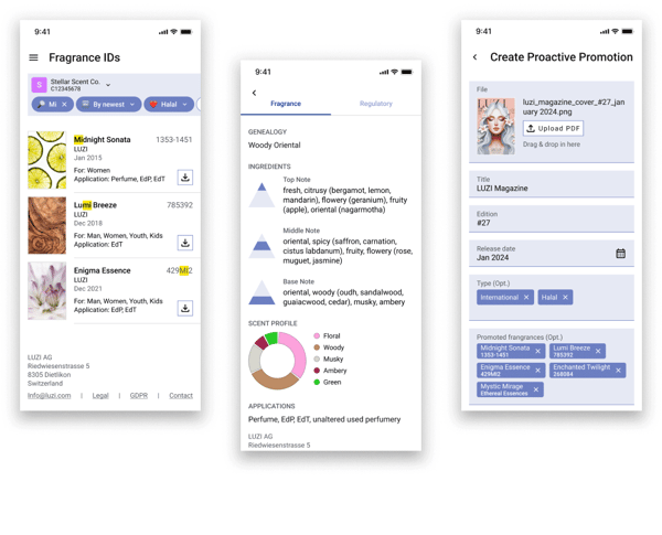 Mobile-Ansichten des LUZI-Kundenportals