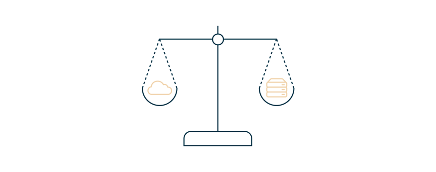 A symbolic representation of the balance between cloud and on-premises infrastructure options