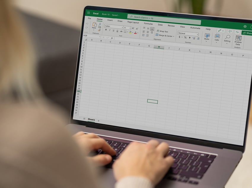 screen showing Excel application
