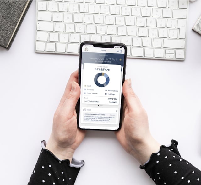 lose-up of smartphone showing quilvest application